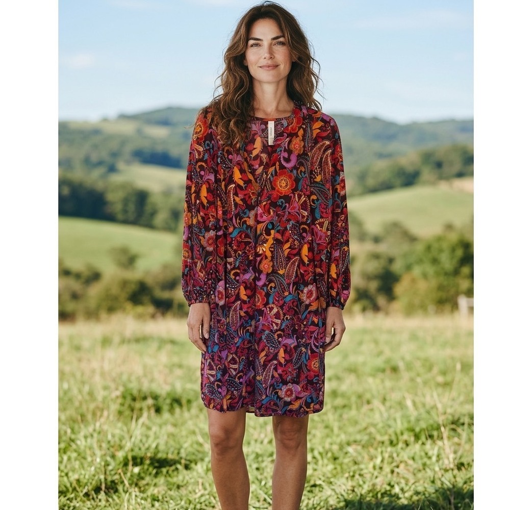 Dear Scarlett Paisley Floral Shift Dress Women M Pockets Scarlett Jewel Tone Art